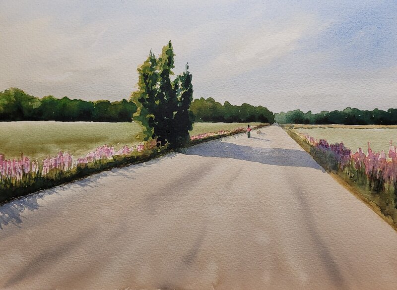 Akvarell Promenad en sommarkväll av Per-Arne Oldenborg