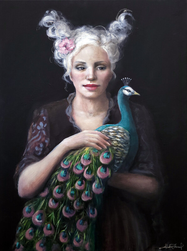 Oljemålning Peacock av Malin Östlund