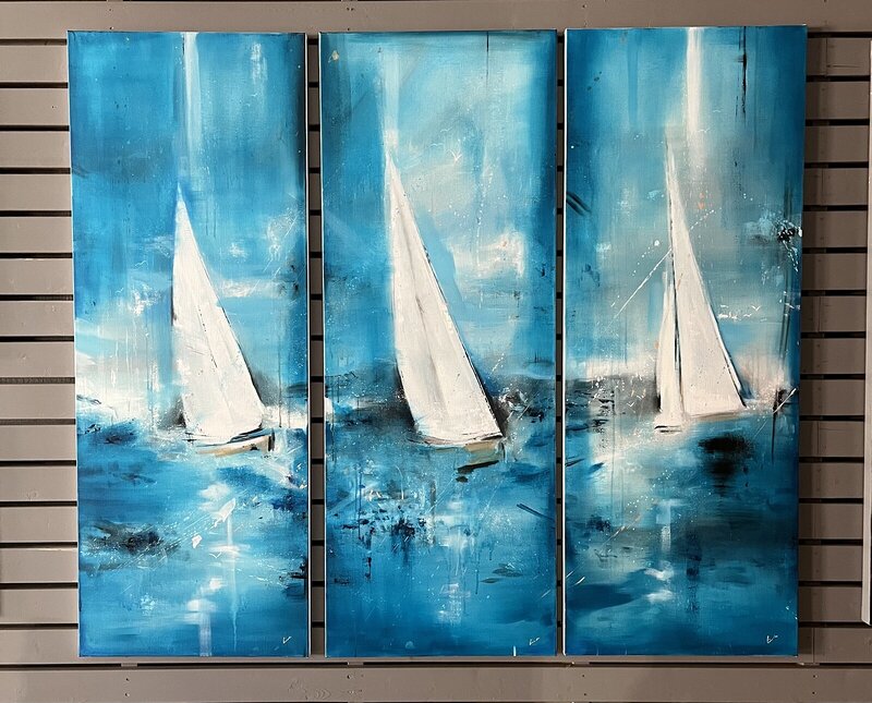 Akrylmålning Blue I, Blue II, Blue III av Linda Lundin