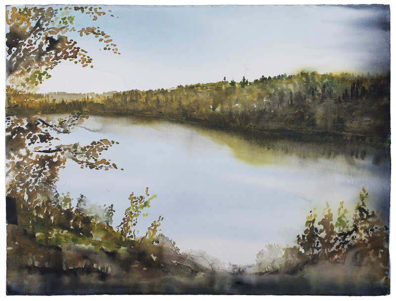 Akvarell Höstljus över sjön av Daniel Zausnig