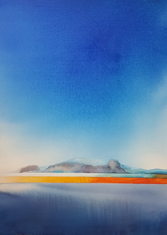 Akvarell Blått landskap av AnnMari Löf