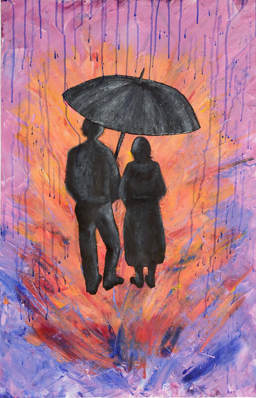 Akrylmålning Fire In The Rain av Anna-Karin Lingham