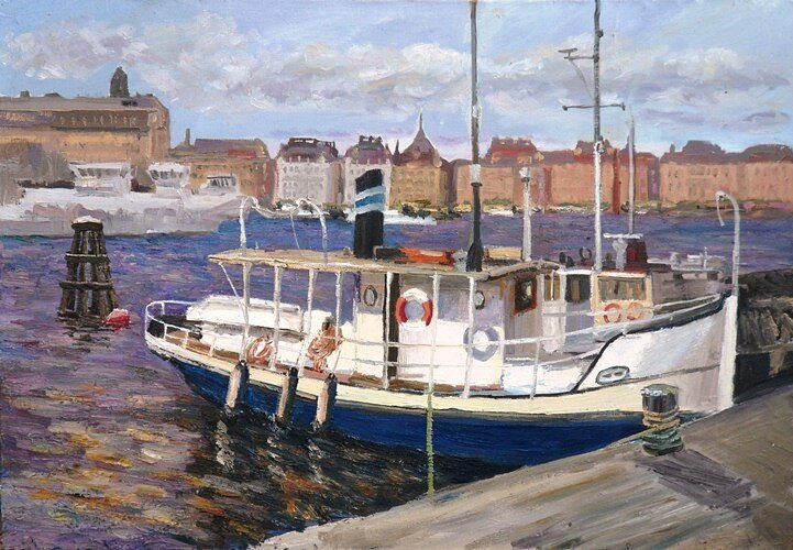 Oljemålning Båt i Stockholm av Sergej Karetnikov