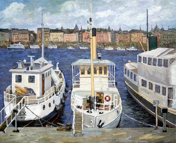 Oljemålning Tre båtar av Sergej Karetnikov