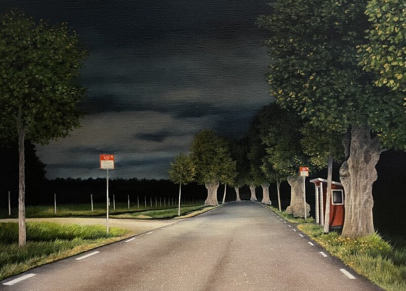 Oljemålning På väg hem i mörkret av Anette Björk Swensson
