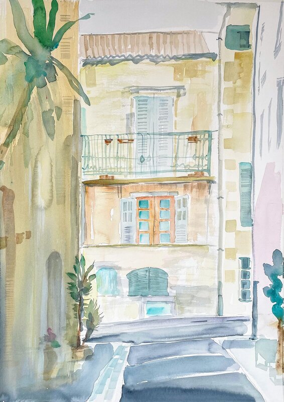 Akvarell St Tropez av Malin Ask
