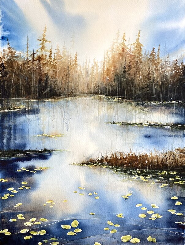 Akvarell Insjön av Emelie Klockarås
