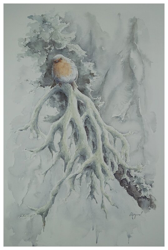 Akvarell Skogens pärlor I av Ingela Alvmyren