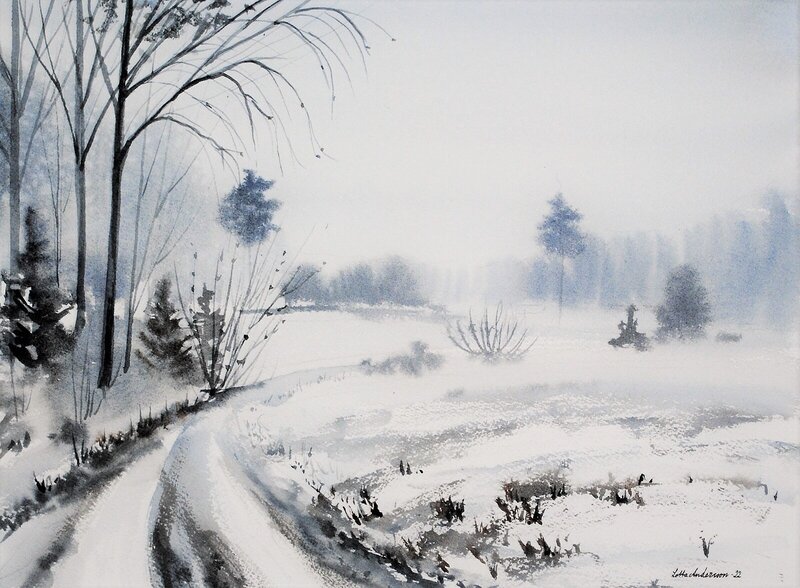 Akvarell Stigvägen Vinter av Lotta Andersson