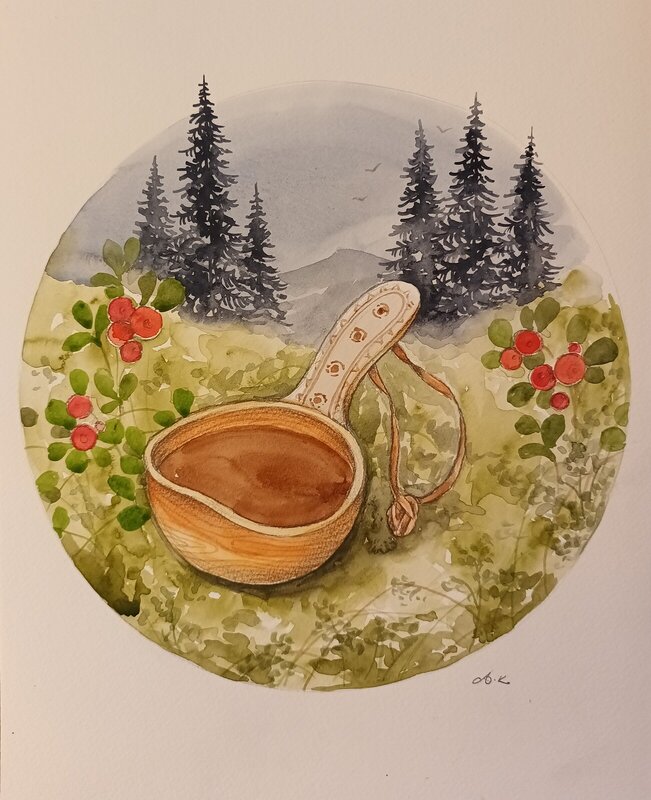 Akvarell Kaffepaus av Anna Komstadius