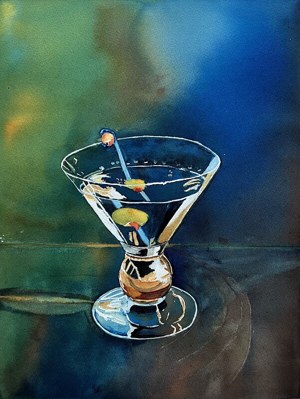 Akvarell En dry martini i mörkret, Ewa Helzen
