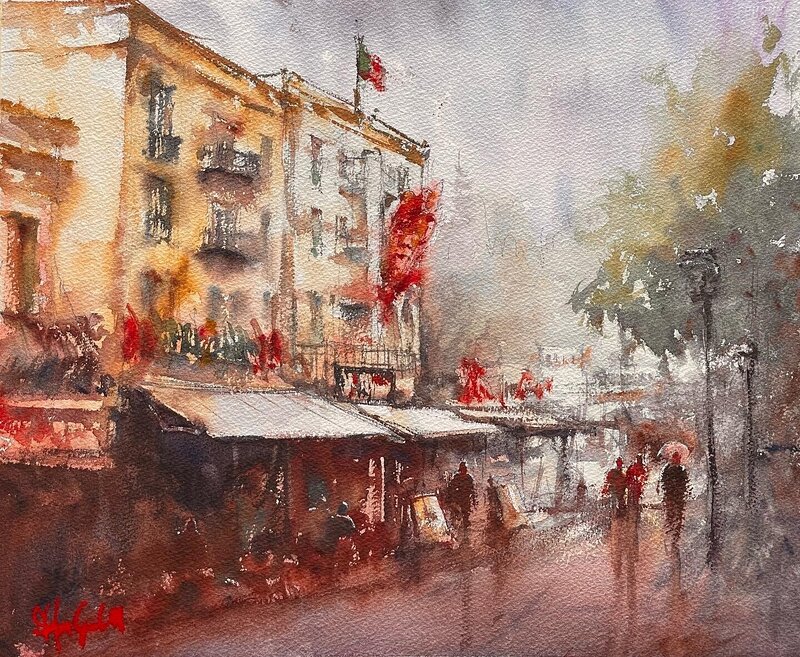 Akvarell Albufeira Main Square av Stefan Gadnell