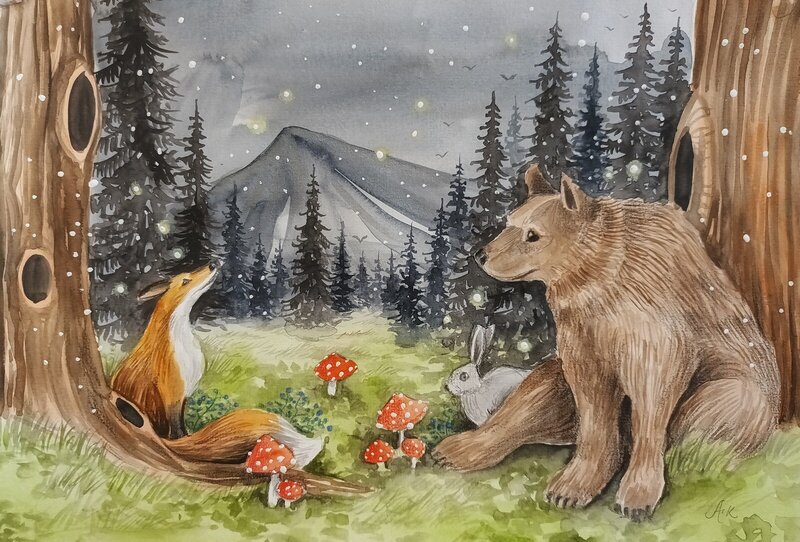 Akvarell Vänskap av Anna Komstadius