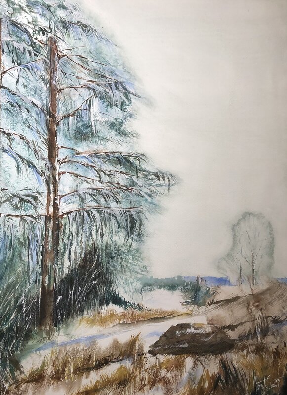 Akvarell Frosty fir tree av Märith Sovin
