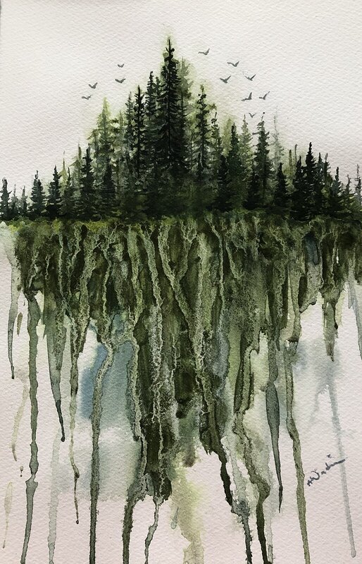 Akvarell Floating forest. av Annelie Wadin