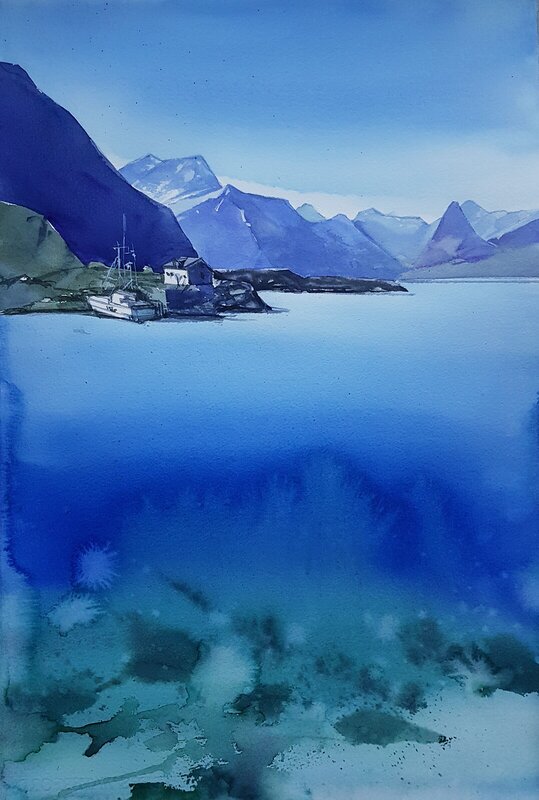 Akvarell Morgonen på Lofoten, Olha Shevchenko