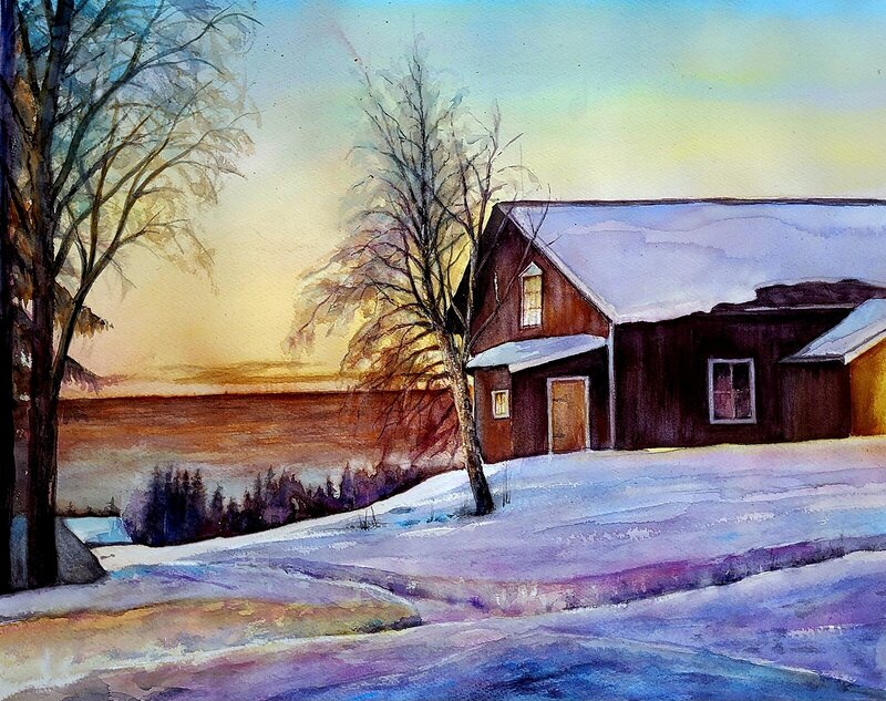Akvarell Vintermorgon av Bo Wiktorsson