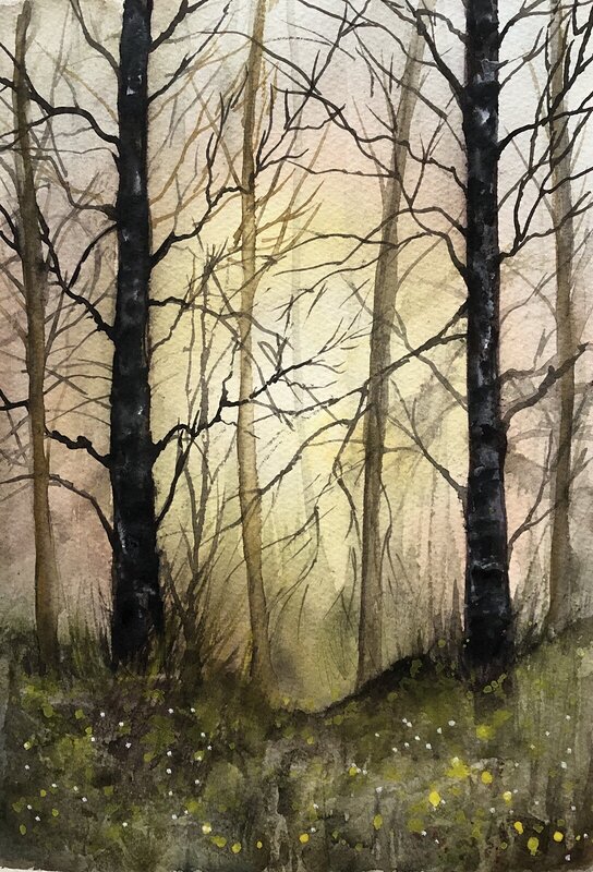 Akvarell En solig glönta i skogen av Annelie Wadin