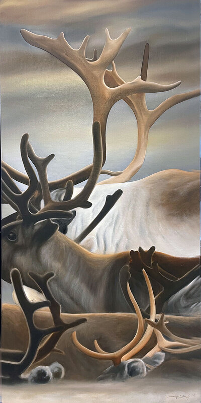 Oljemålning Reindeer side II av Sofia Ohlsén