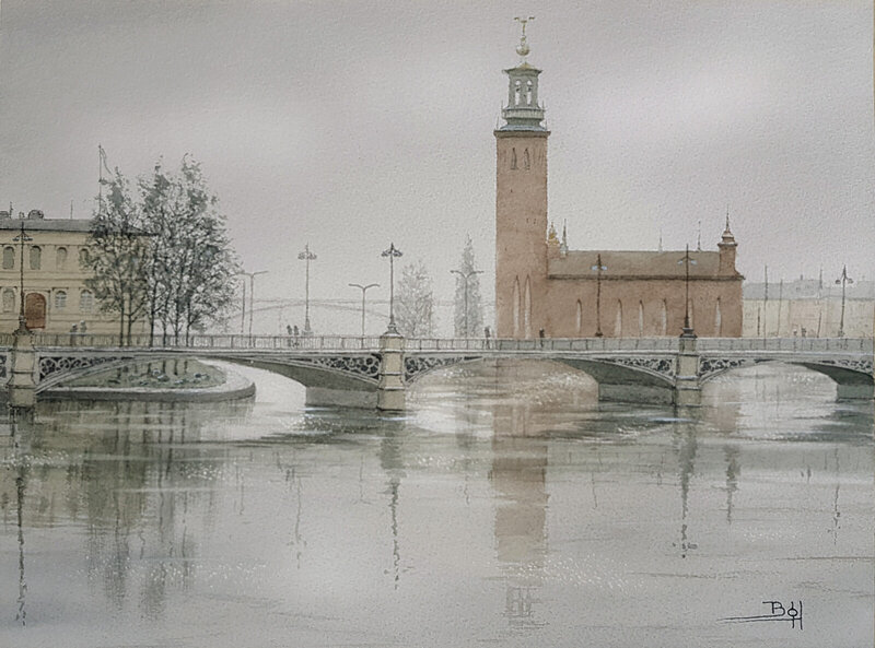 Akvarell Stockholmsvy, Bo Hoflin