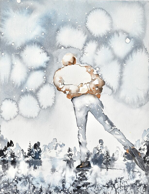 Akvarell Snö av Cécile Hansson