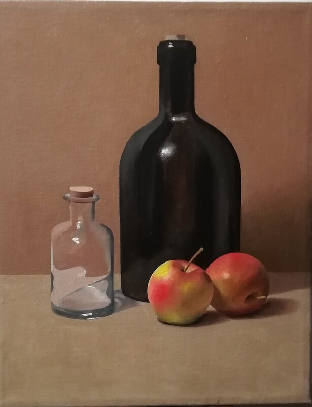 Oljemålning Stilleben med äpplen av Johan Sjöholm