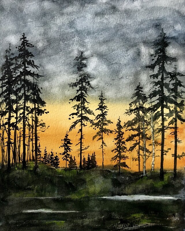 Akvarell Solnedgång av Annelie Wadin