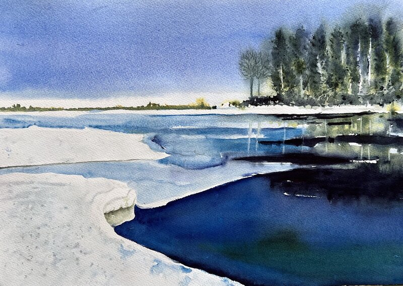 Akvarell Klar vinterdag av Ewa Helzen