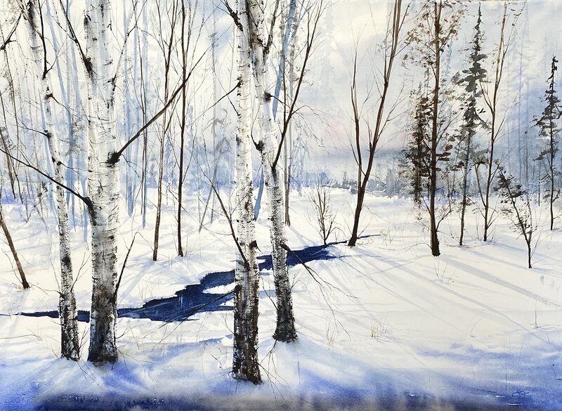 Akvarell Vinterbild av Emelie Klockarås
