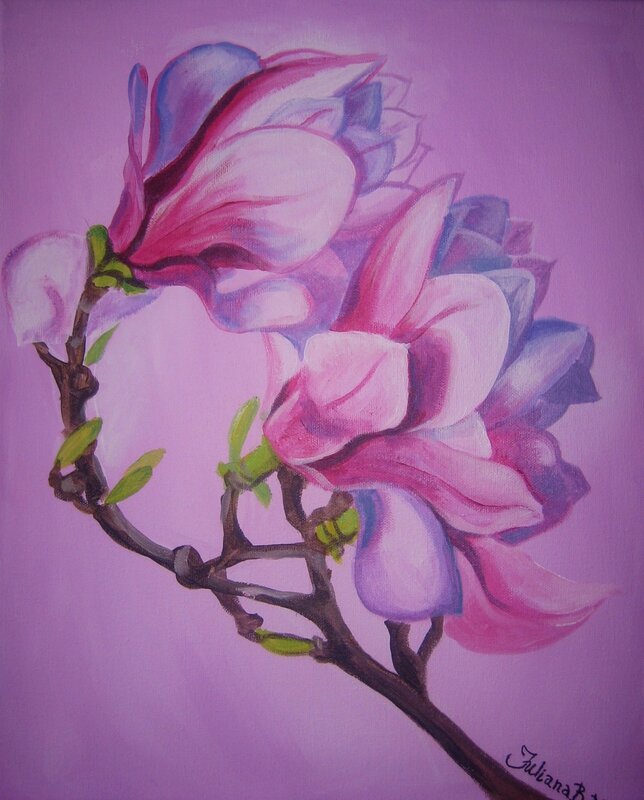Akrylmålning Magnolia blommor av Juliana Boneva