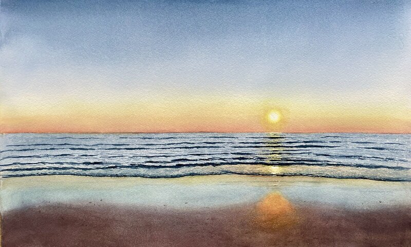 Akvarell Gyllene strand, Jeanette Malmberg