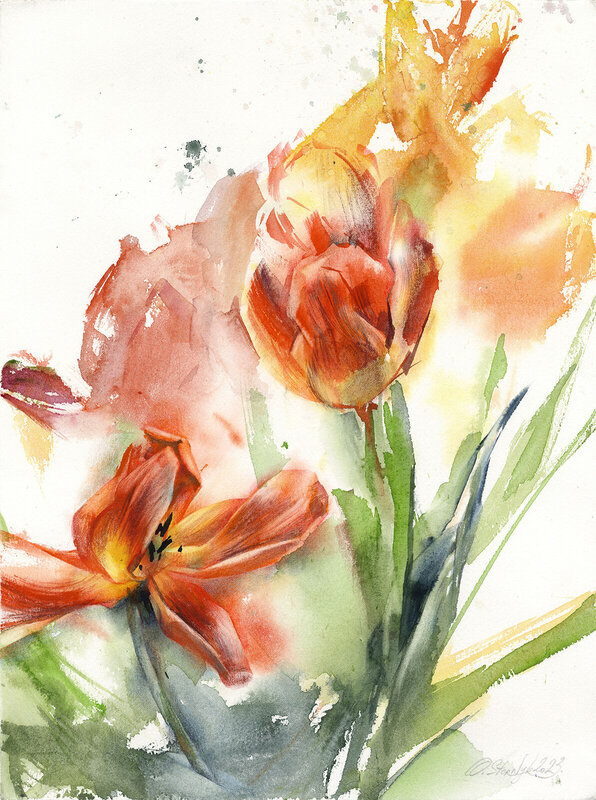 Akvarell Röda tulpaner av Olga Sternyk