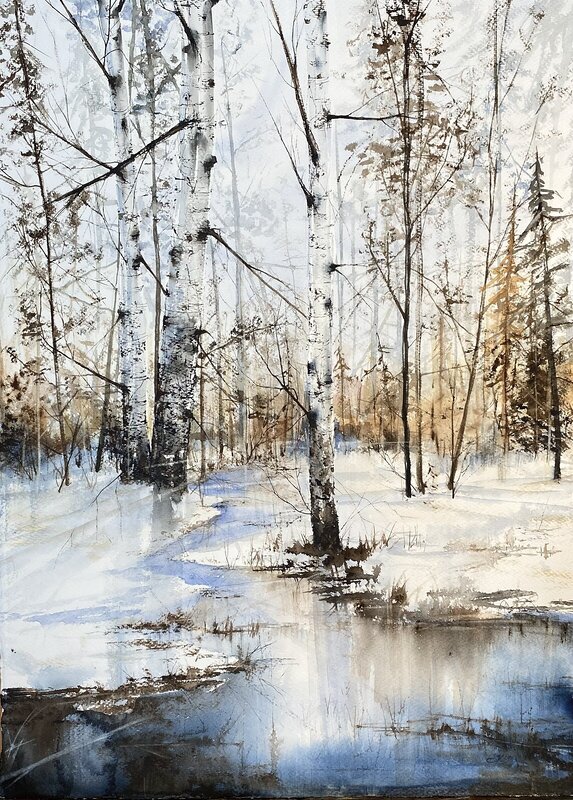 Akvarell Vinterlandskap av Emelie Klockarås