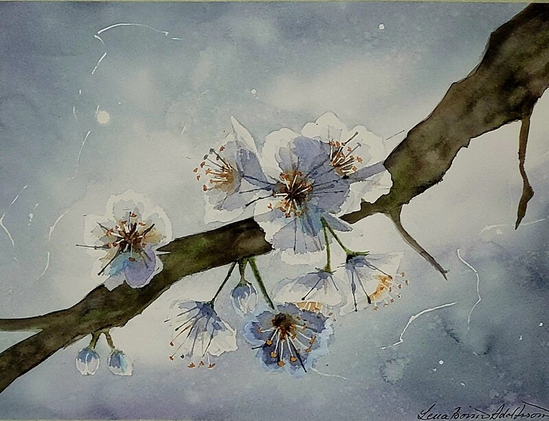 Akvarell Blommande kvist av Lena Bovin Adolfsson