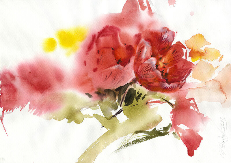 Akvarell Röda tulpaner-2 av Olga Sternyk