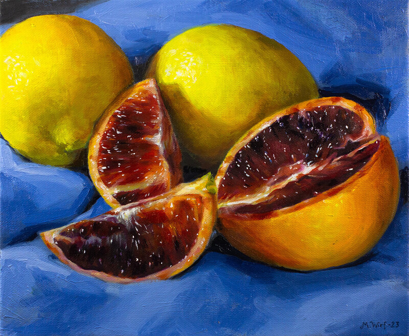 Oljemålning Blodapelsin och citroner av Mattias Wirf