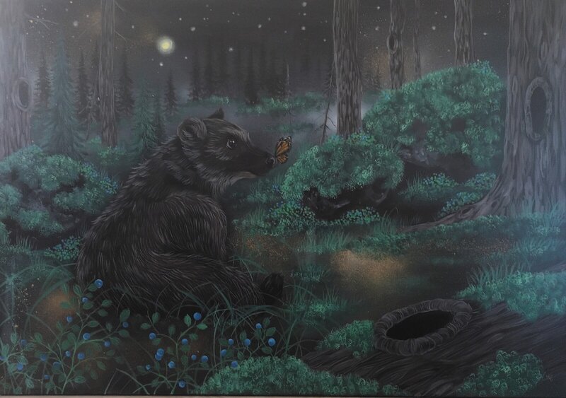 Akrylmålning I blåbärskogen av Anna Komstadius