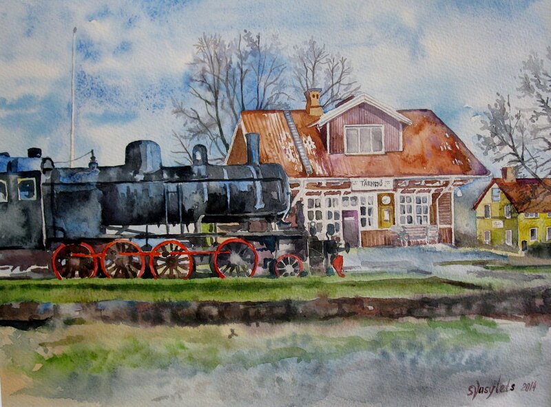 Akvarell Gamla tågstationen i Tärnsjö av Svitlana Vasylets