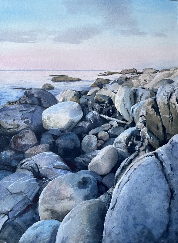 Akvarell Dawn Rocks, Kajsa Flinkfeldt