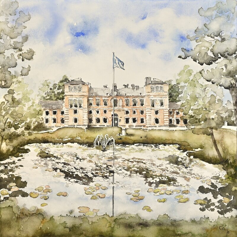 Akvarell Rånäs Slott av Cécile Hansson