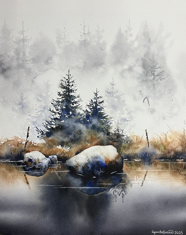 Akvarell Dimman famnar dig av Lynn Hofmann