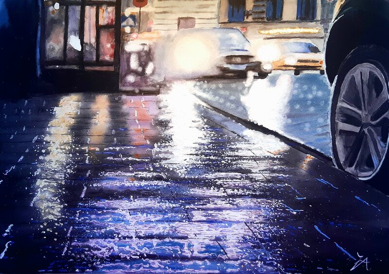 Akvarell Glitter på vägen. av Victor Andersson