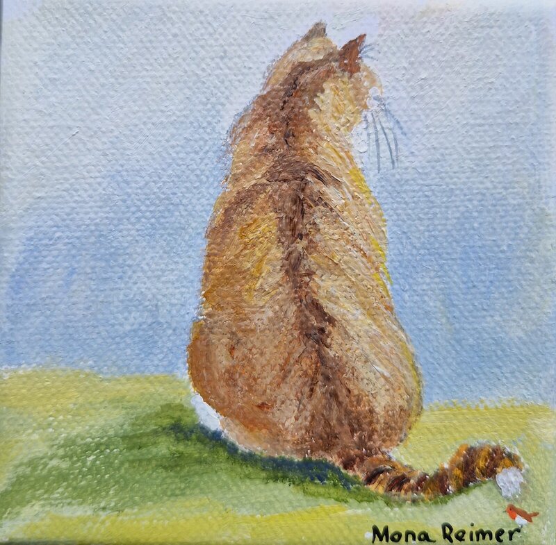 Akrylmålning Och där satt en katt av Mona Reimer