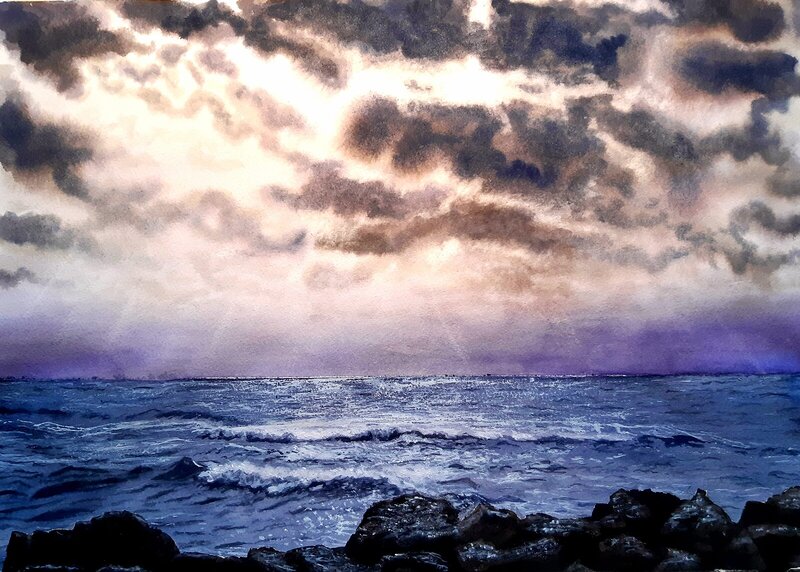 Akvarell Stormigt hav av Victor Andersson