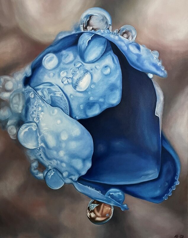 Oljemålning Blue anemone av Annette Hemstadius