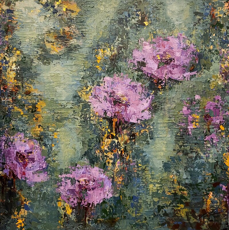 Akrylmålning Textures and Flowers av Paula Rindborg