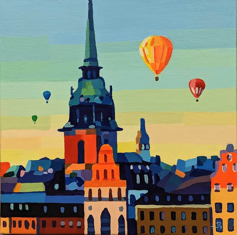 Akrylmålning På färd över Stockholm av Josef Petersson