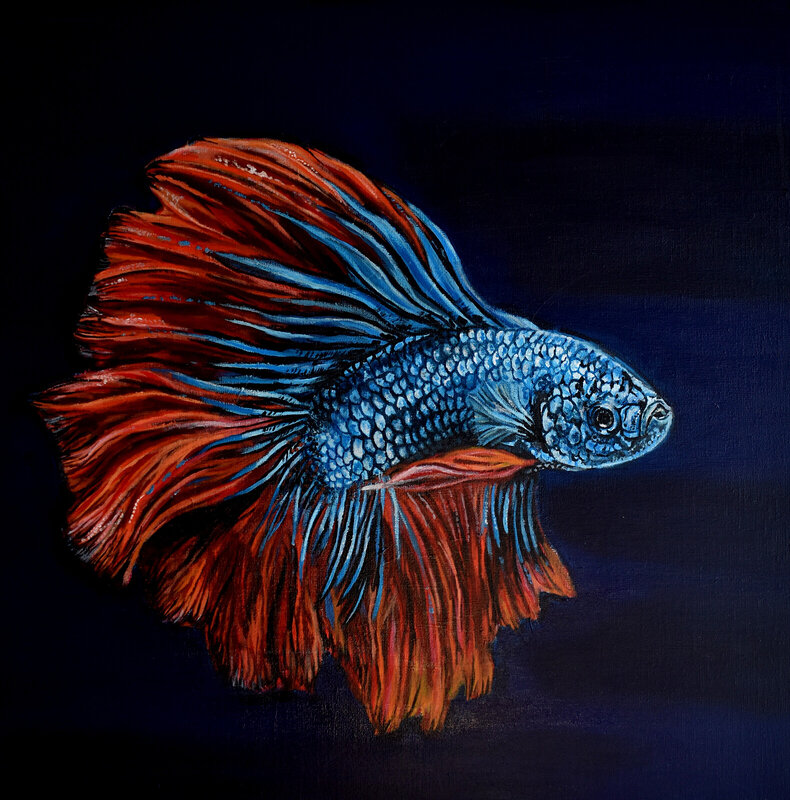 Akrylmålning Colorful Swimmer av Sara Nilsson