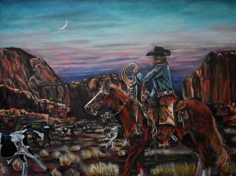 Akrylmålning Canyon Cattle av Sara Nilsson