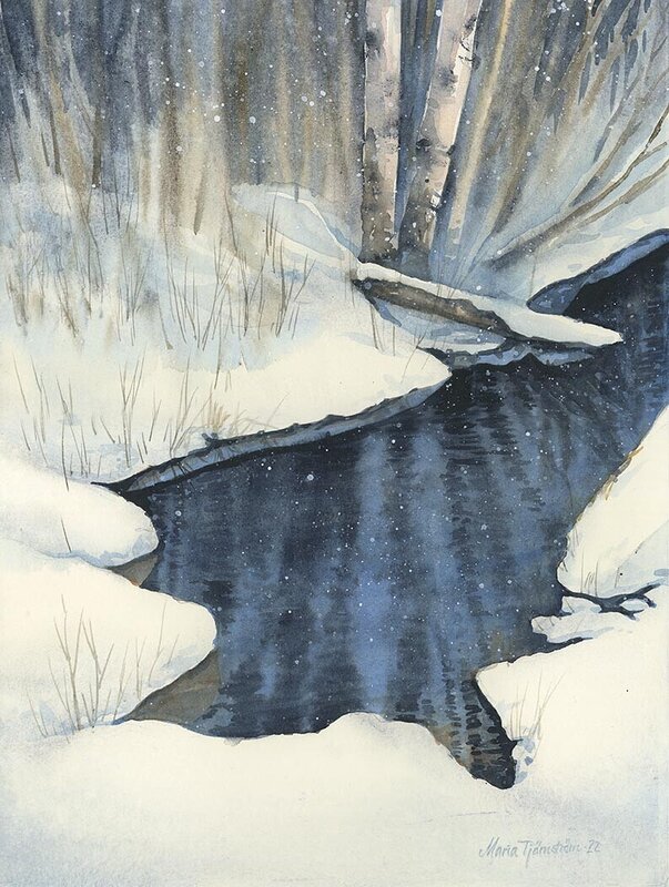 Akvarell Vintern nalkas av Maria Tjärnström